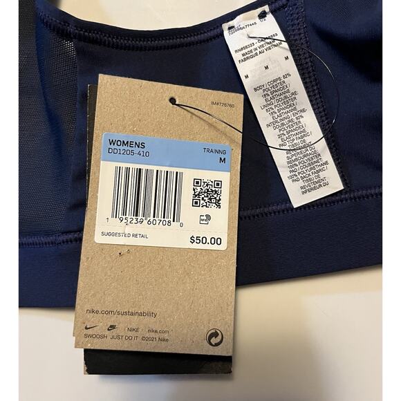 Nike Women's Medium Zip Front Training Sports Racerback Bra Blue DD1205-410 NWT - Picture 3 of 8